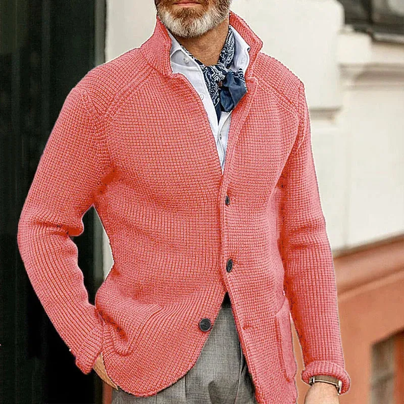 Men's Fall/Winter Knitted Cardigan Sweater Slim Fit Standing Collar Thick Knit