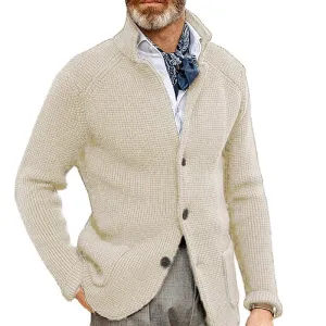 Men's Fall/Winter Knitted Cardigan Sweater Slim Fit Standing Collar Thick Knit