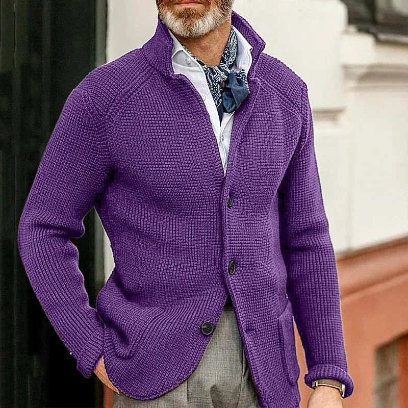Men's Fall/Winter Knitted Cardigan Sweater Slim Fit Standing Collar Thick Knit