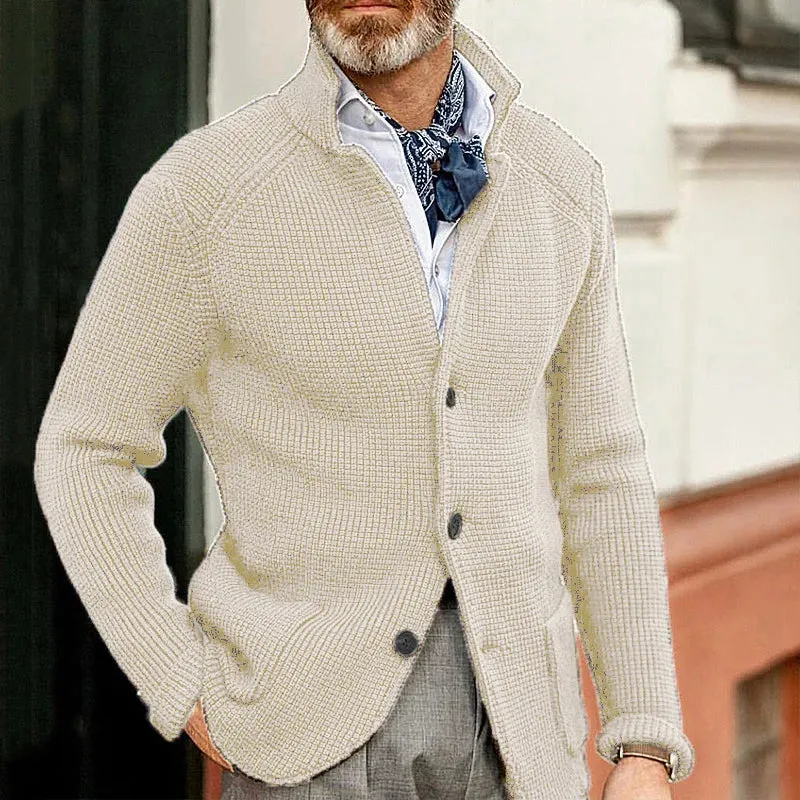 Men's Fall/Winter Knitted Cardigan Sweater Slim Fit Standing Collar Thick Knit