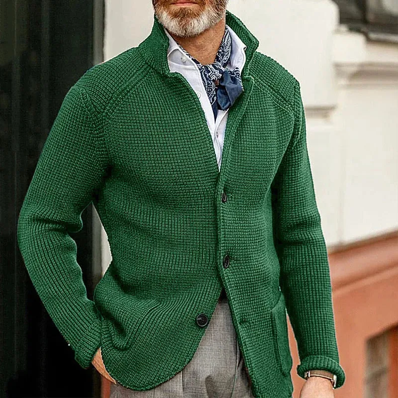 Men's Fall/Winter Knitted Cardigan Sweater Slim Fit Standing Collar Thick Knit