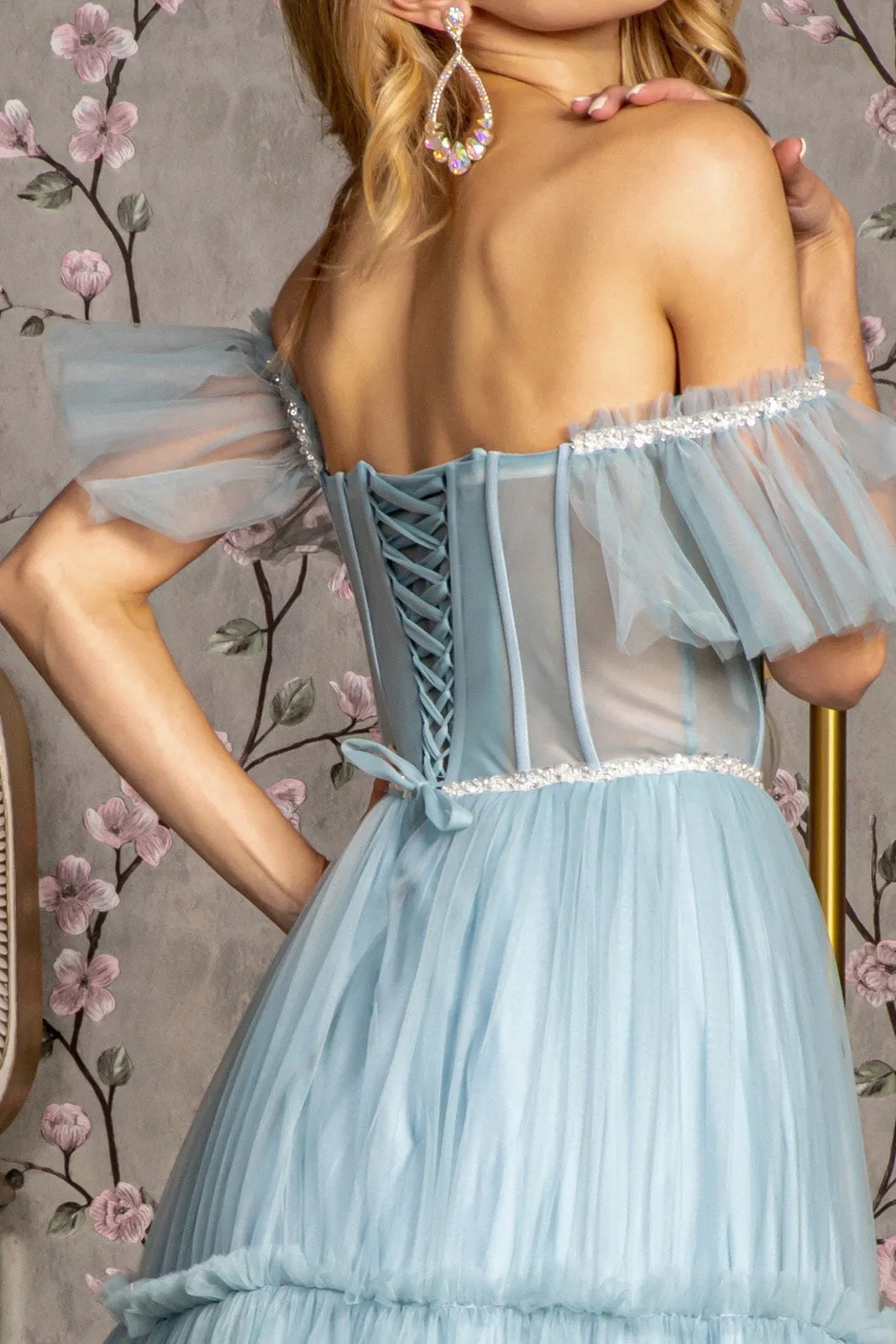 Off Shoulder Sheer Corset Tiered Gown by GLS Gloria GL3453