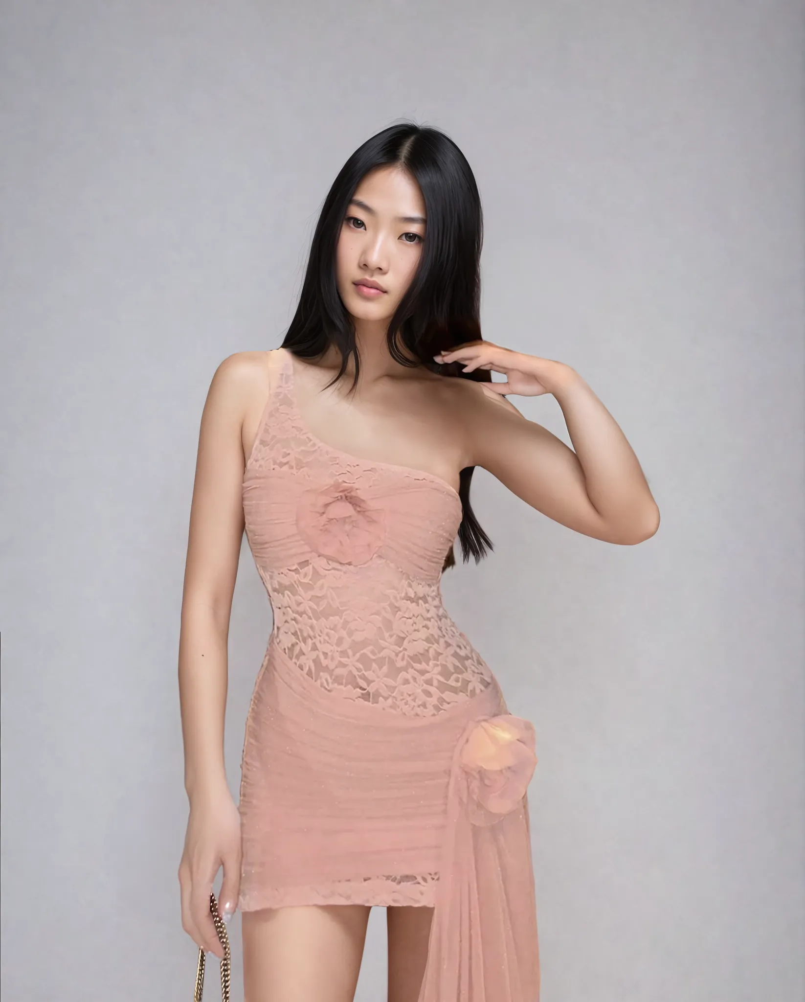 One-Shoulder Lace Overlay Bodycon Dress with Side Tie