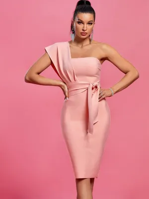 Pink One-Shoulder Bandage Dress