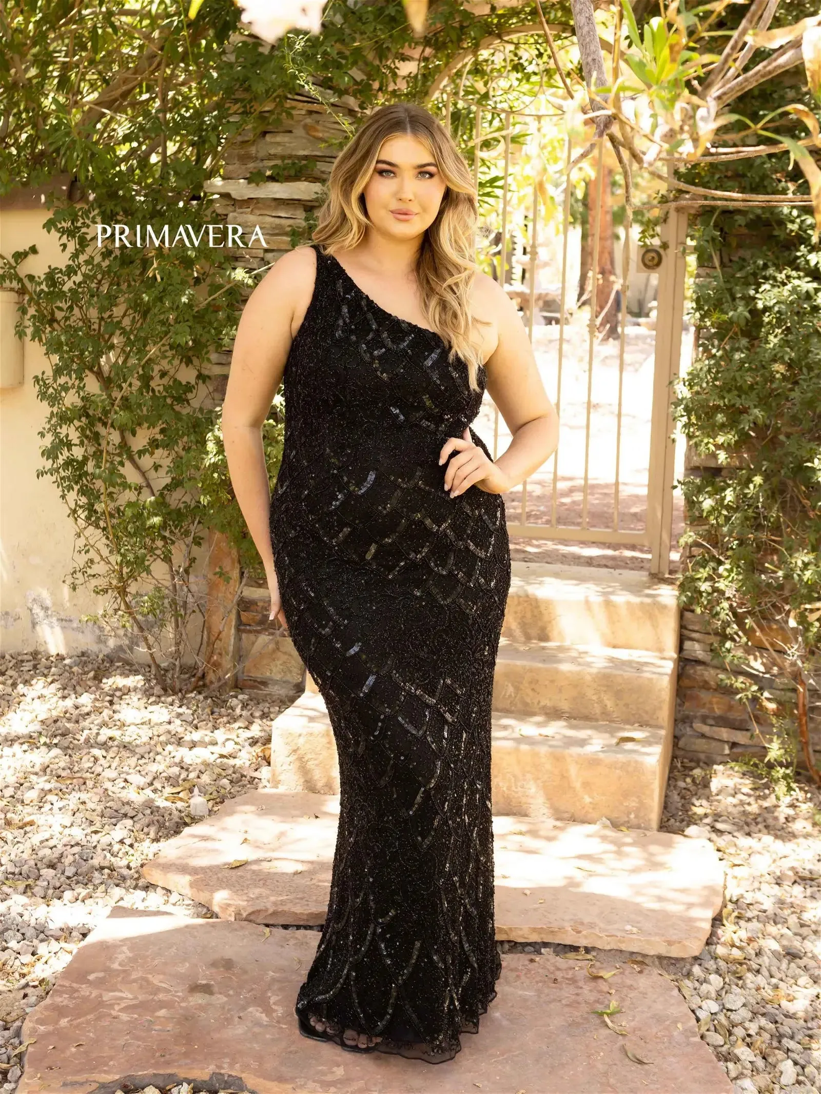 Primavera Couture 14002 Size 18 Light Turquoise Long Beaded Sequin Plus Size One Shoulder Prom Dress Formal Gown