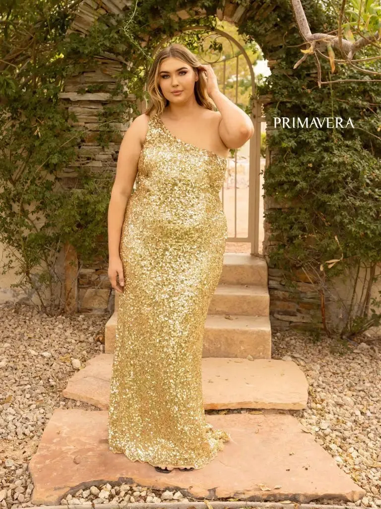 Primavera Couture 14004 Size 16 Orange Long Fitted One Shoulder Sequin Plus Size Prom Dress Formal Gown
