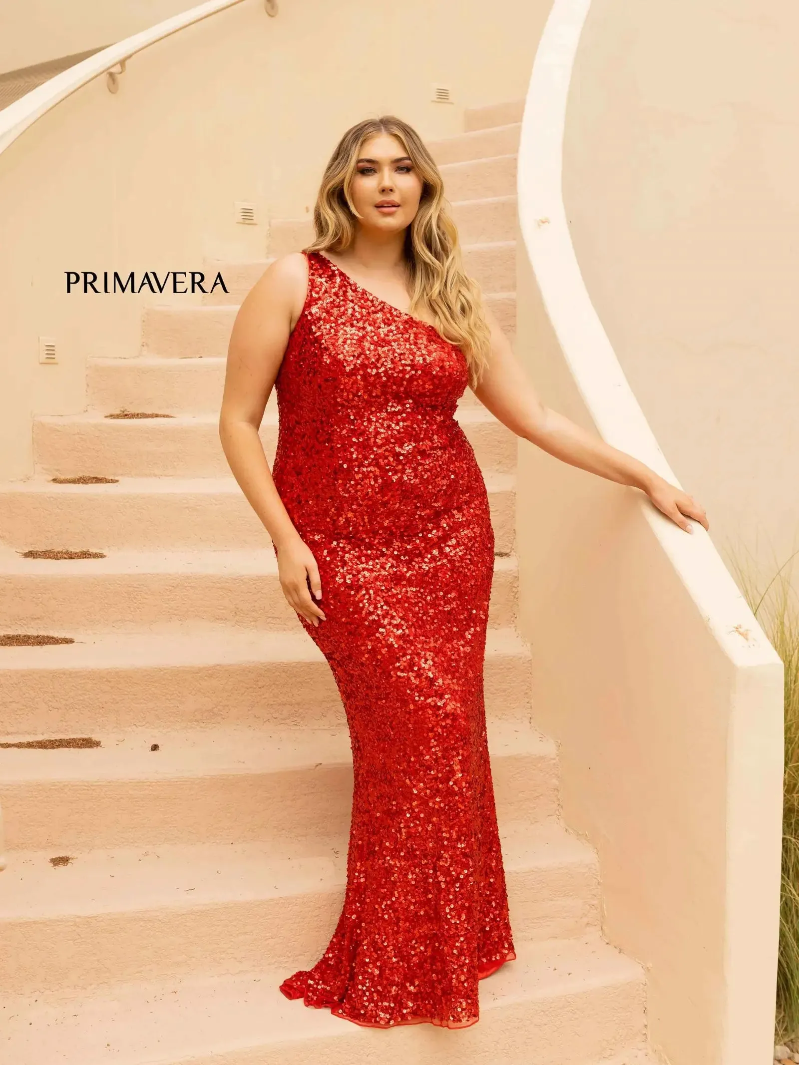 Primavera Couture 14004 Size 16 Orange Long Fitted One Shoulder Sequin Plus Size Prom Dress Formal Gown