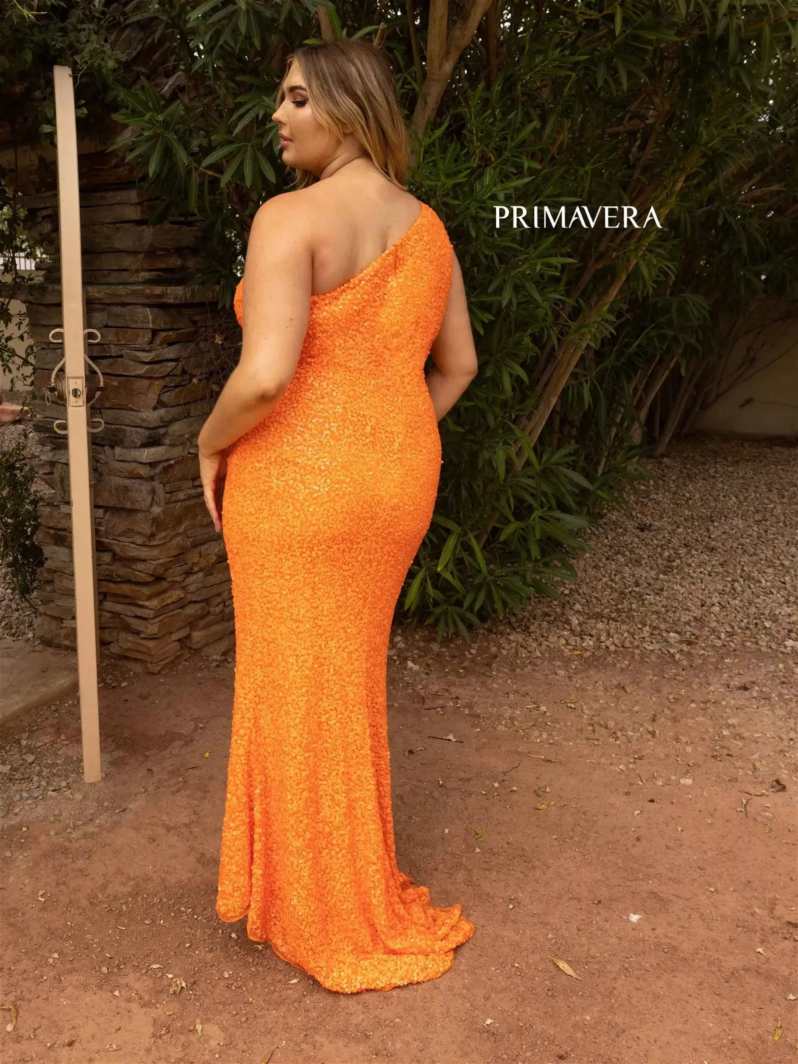 Primavera Couture 14004 Size 16 Orange Long Fitted One Shoulder Sequin Plus Size Prom Dress Formal Gown