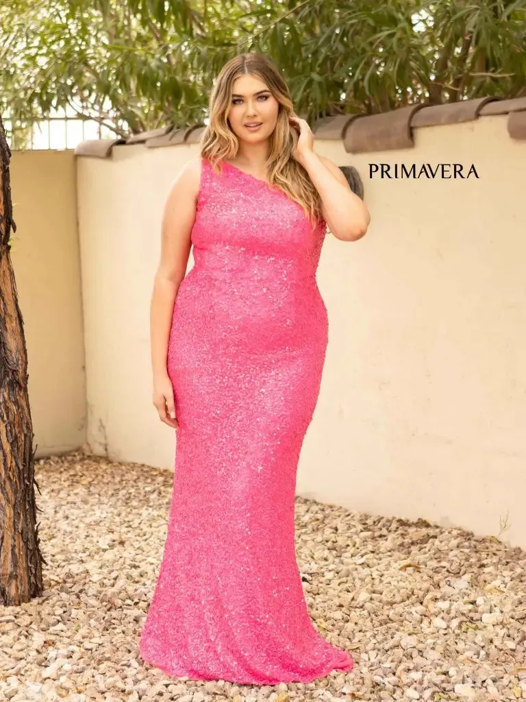 Primavera Couture 14004 Size 16 Orange Long Fitted One Shoulder Sequin Plus Size Prom Dress Formal Gown