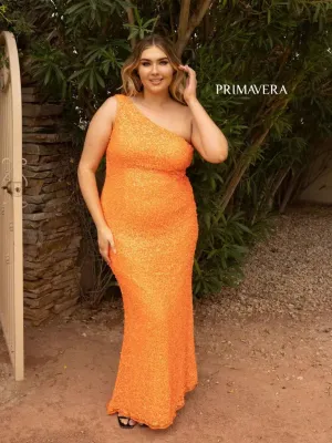 Primavera Couture 14004 Size 16 Orange Long Fitted One Shoulder Sequin Plus Size Prom Dress Formal Gown