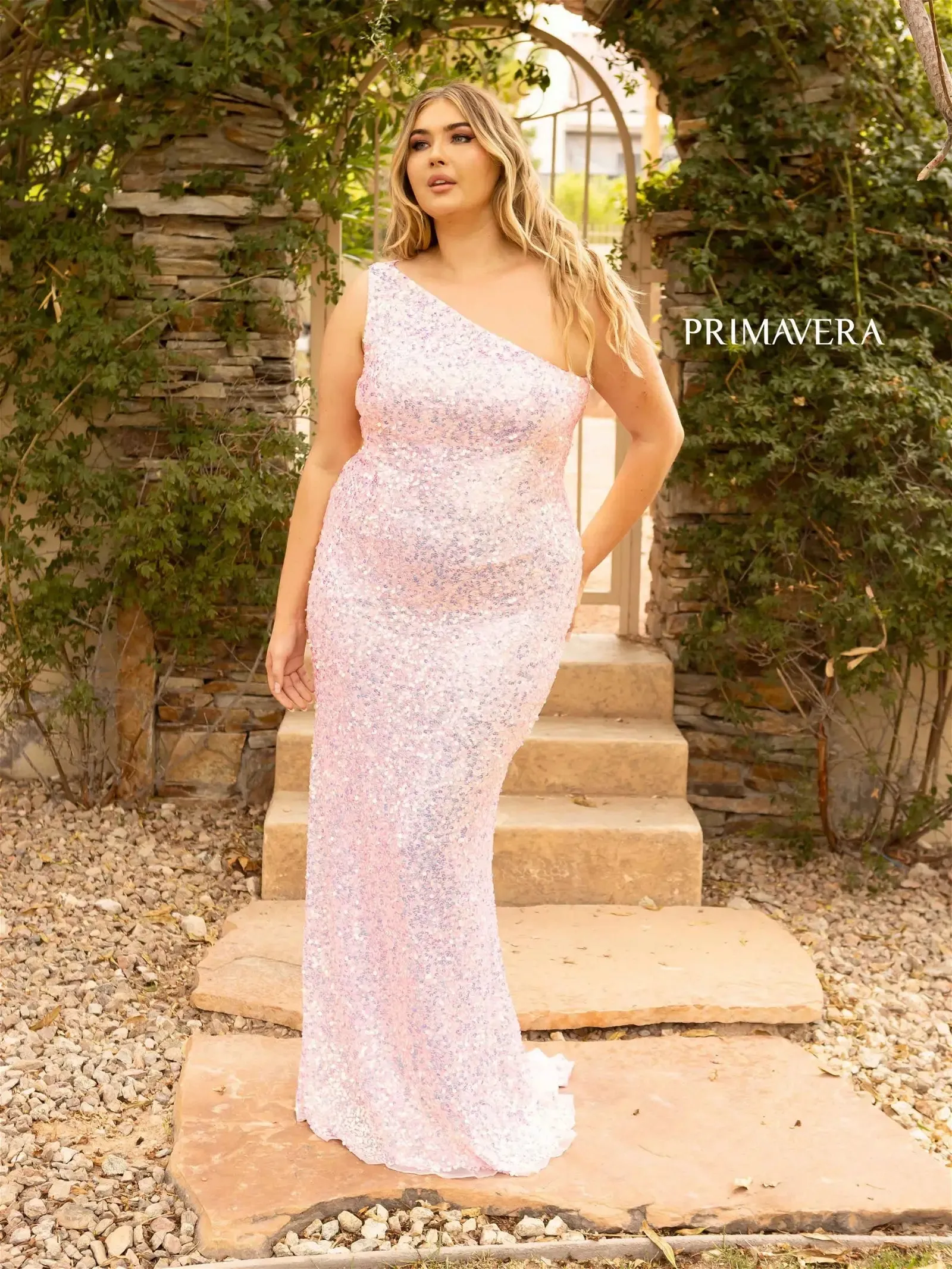Primavera Couture 14004 Size 16 Orange Long Fitted One Shoulder Sequin Plus Size Prom Dress Formal Gown
