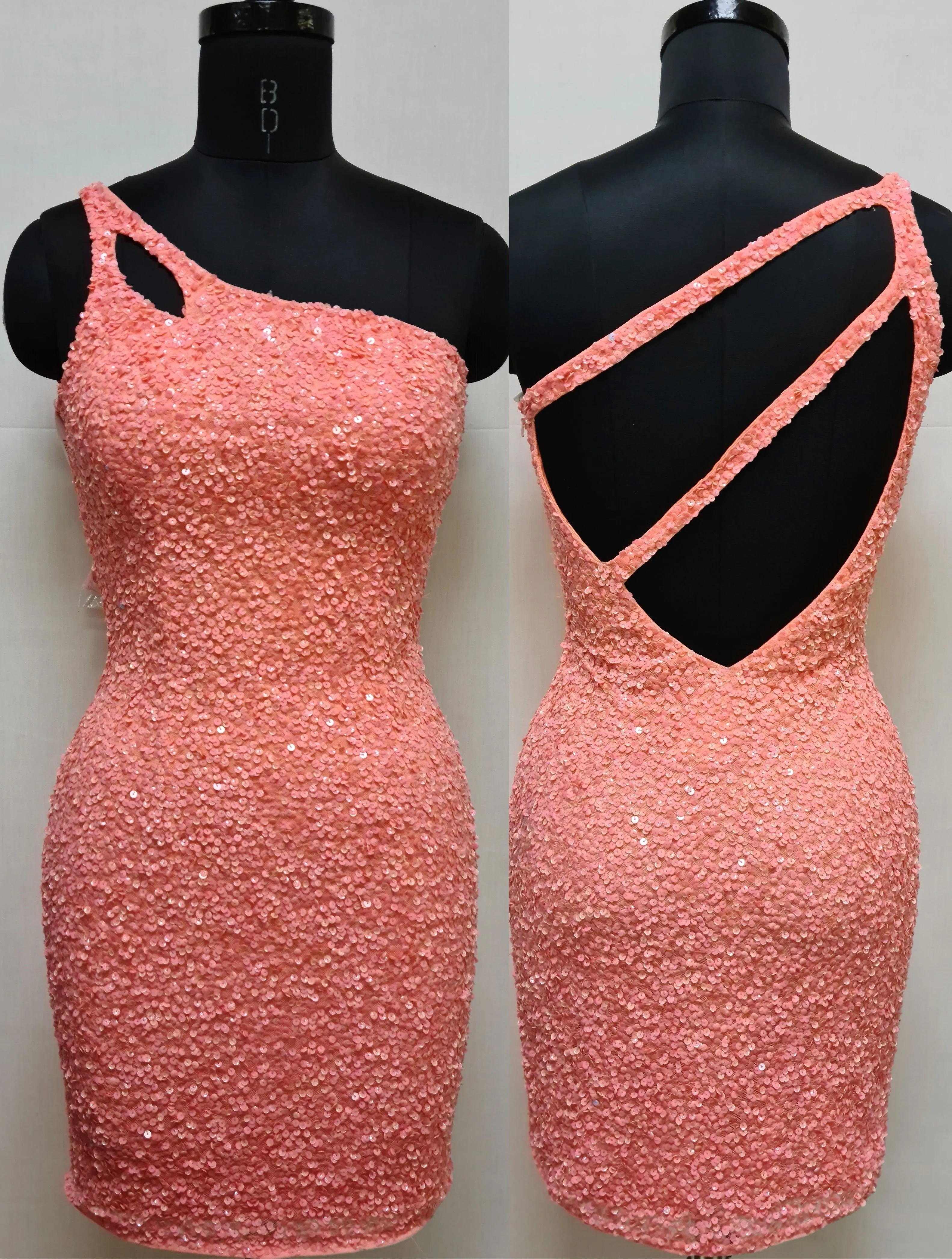 Primavera Couture 3573 Size 0, 6 Lilac Cocktail Dress One Shoulder Double Strap Fitted Sequins Backless