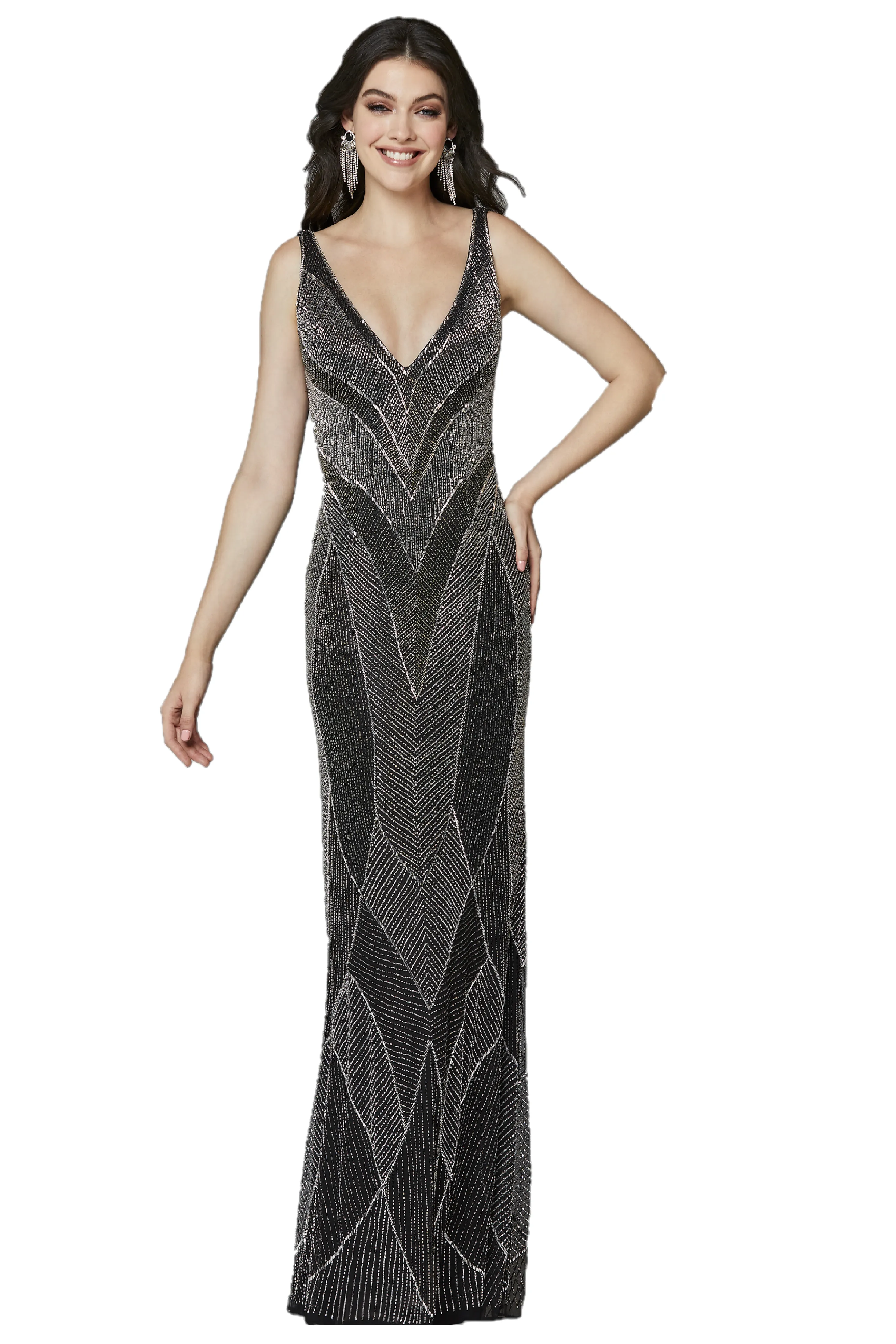 Primavera Couture 3629 Long Fitted Beaded Formal Prom Dress Backless Gown Size 8