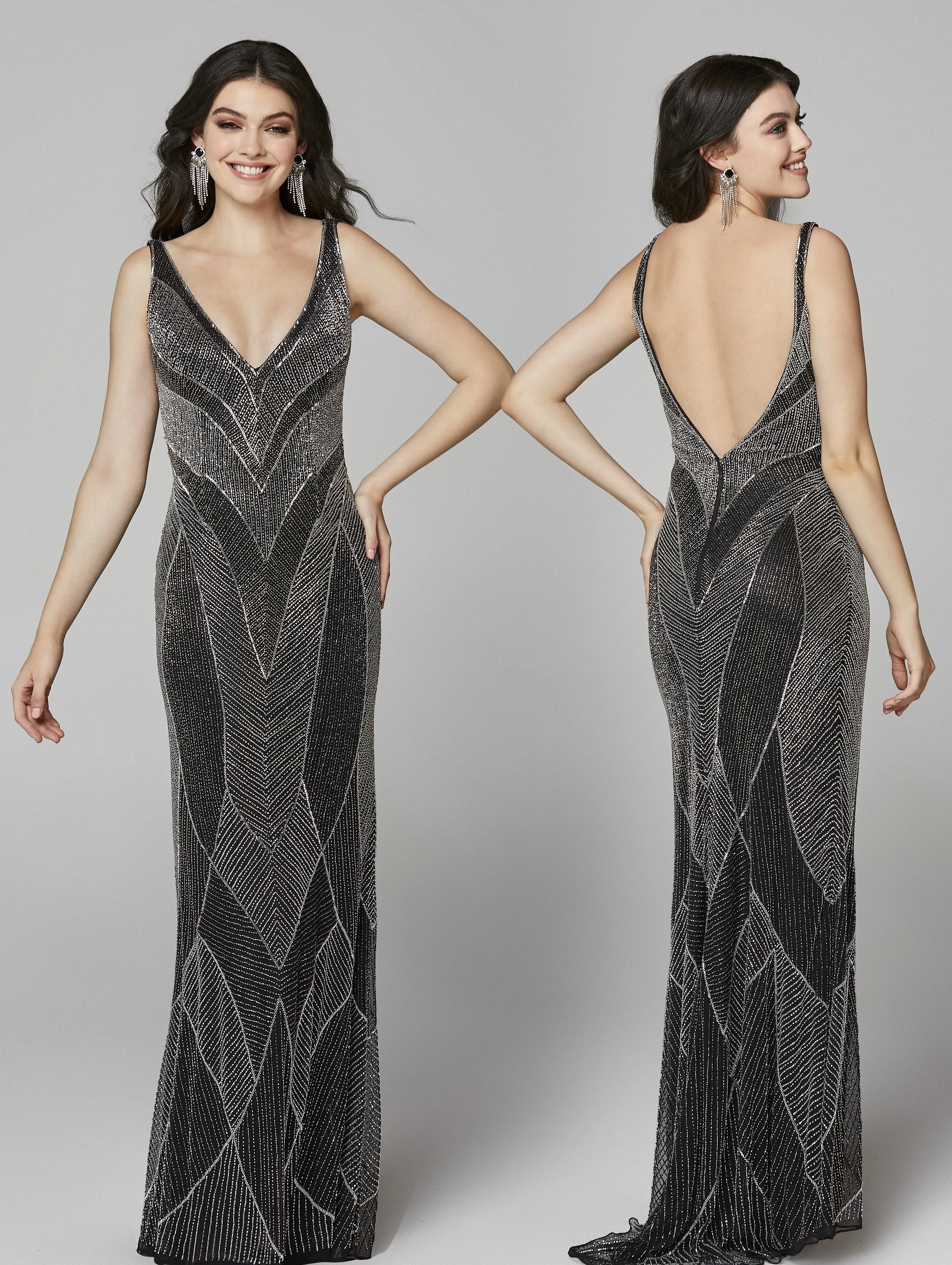 Primavera Couture 3629 Long Fitted Beaded Formal Prom Dress Backless Gown Size 8