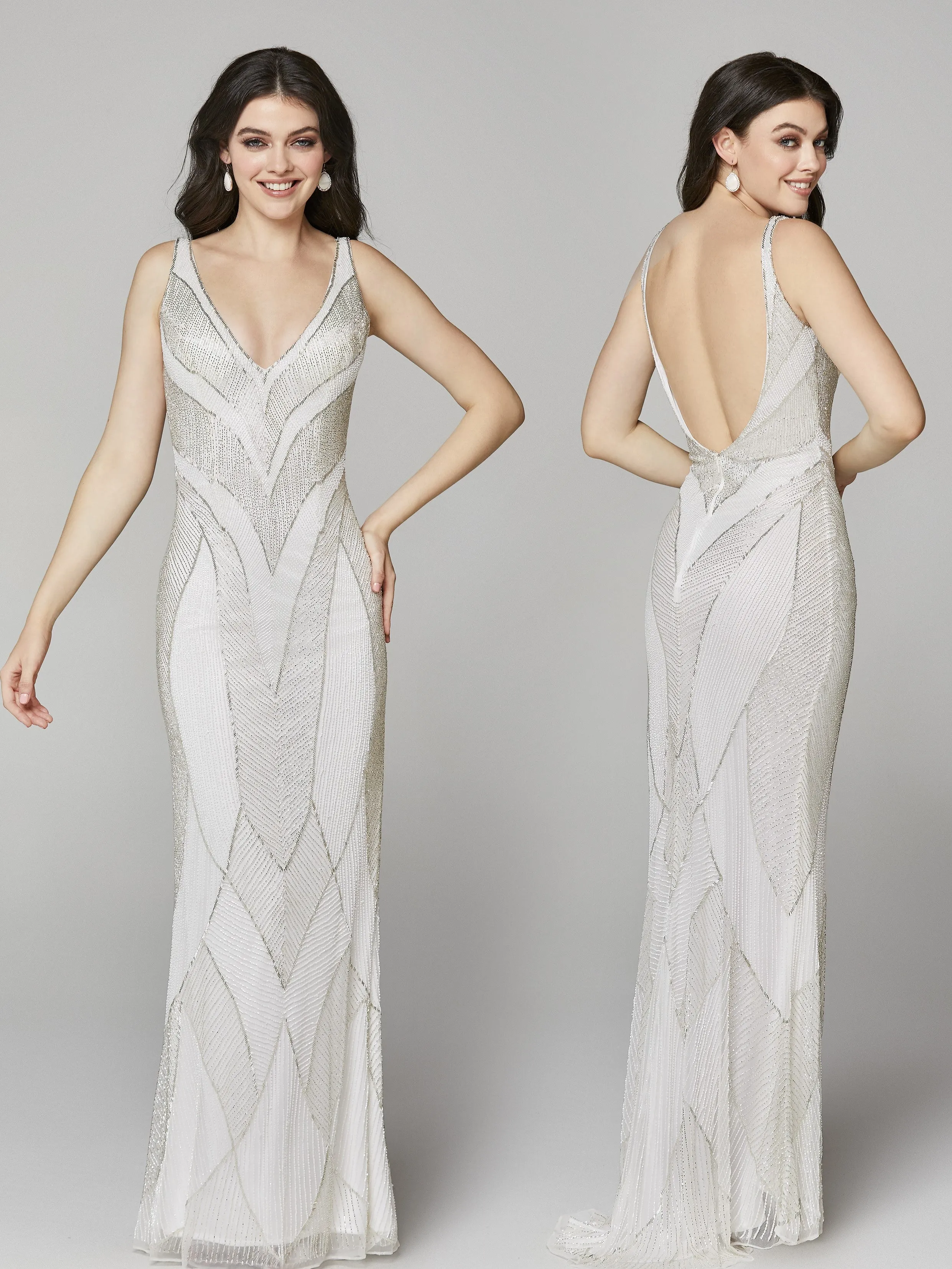 Primavera Couture 3629 Long Fitted Beaded Formal Prom Dress Backless Gown Size 8