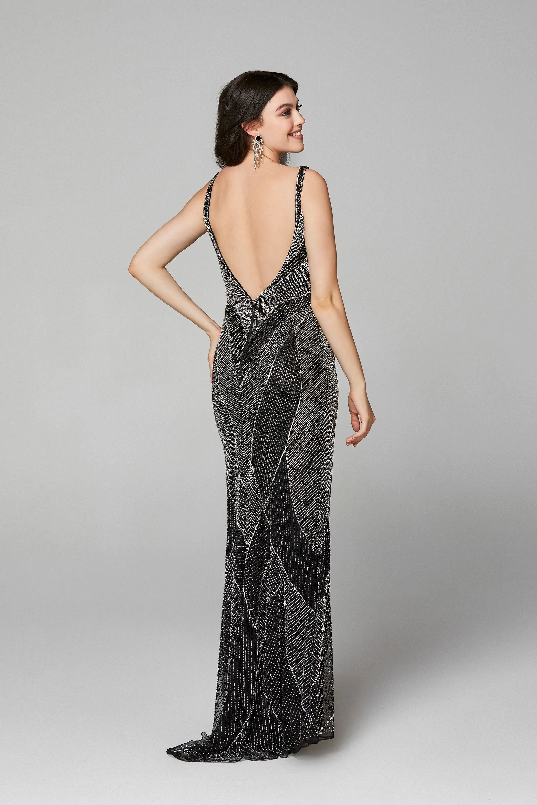 Primavera Couture 3629 Long Fitted Beaded Formal Prom Dress Backless Gown Size 8