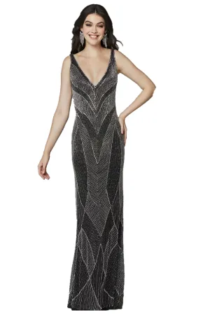 Primavera Couture 3629 Long Fitted Beaded Formal Prom Dress Backless Gown Size 8