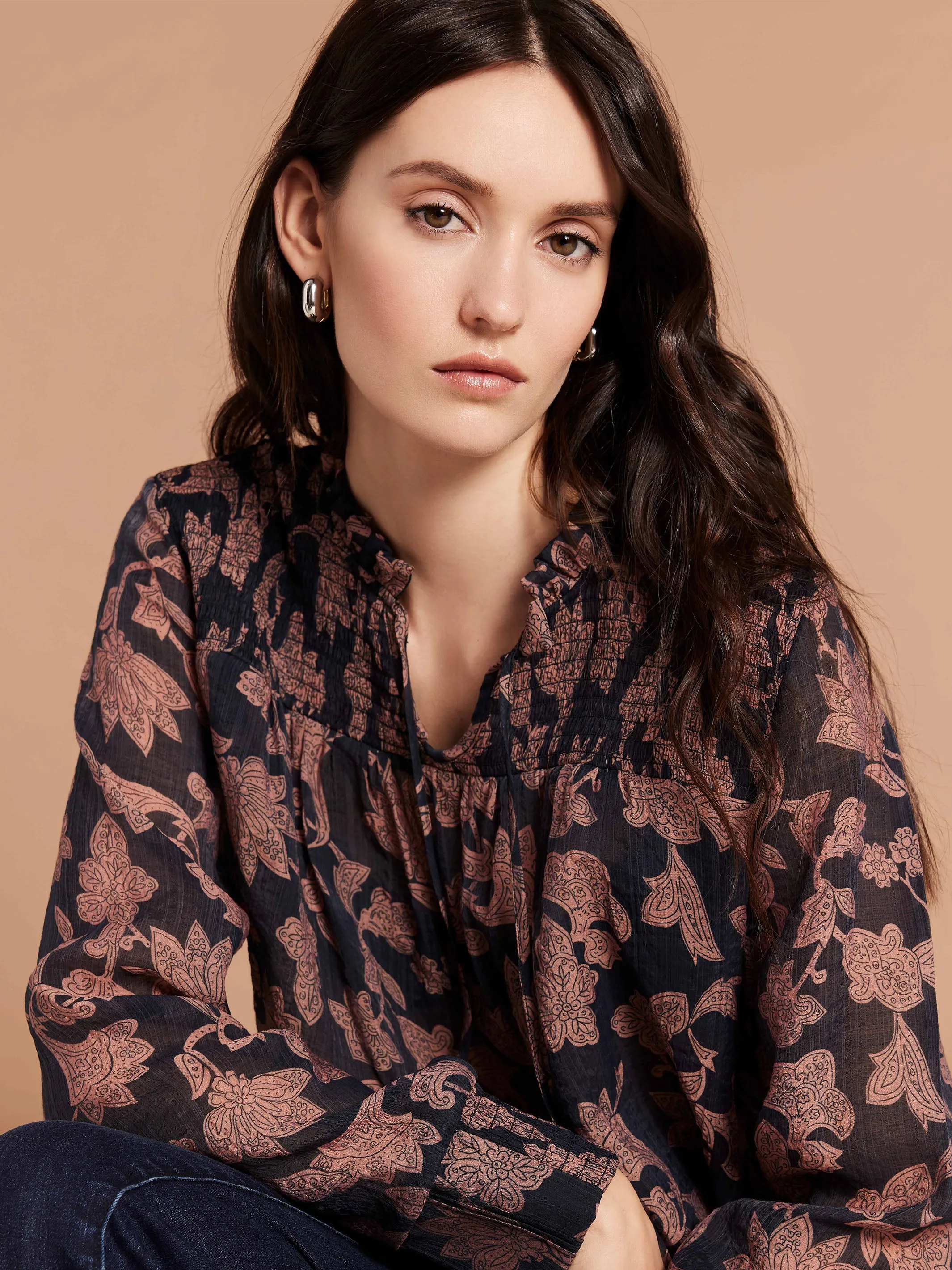 Printed Voile Blouse - Rococo - H-Black