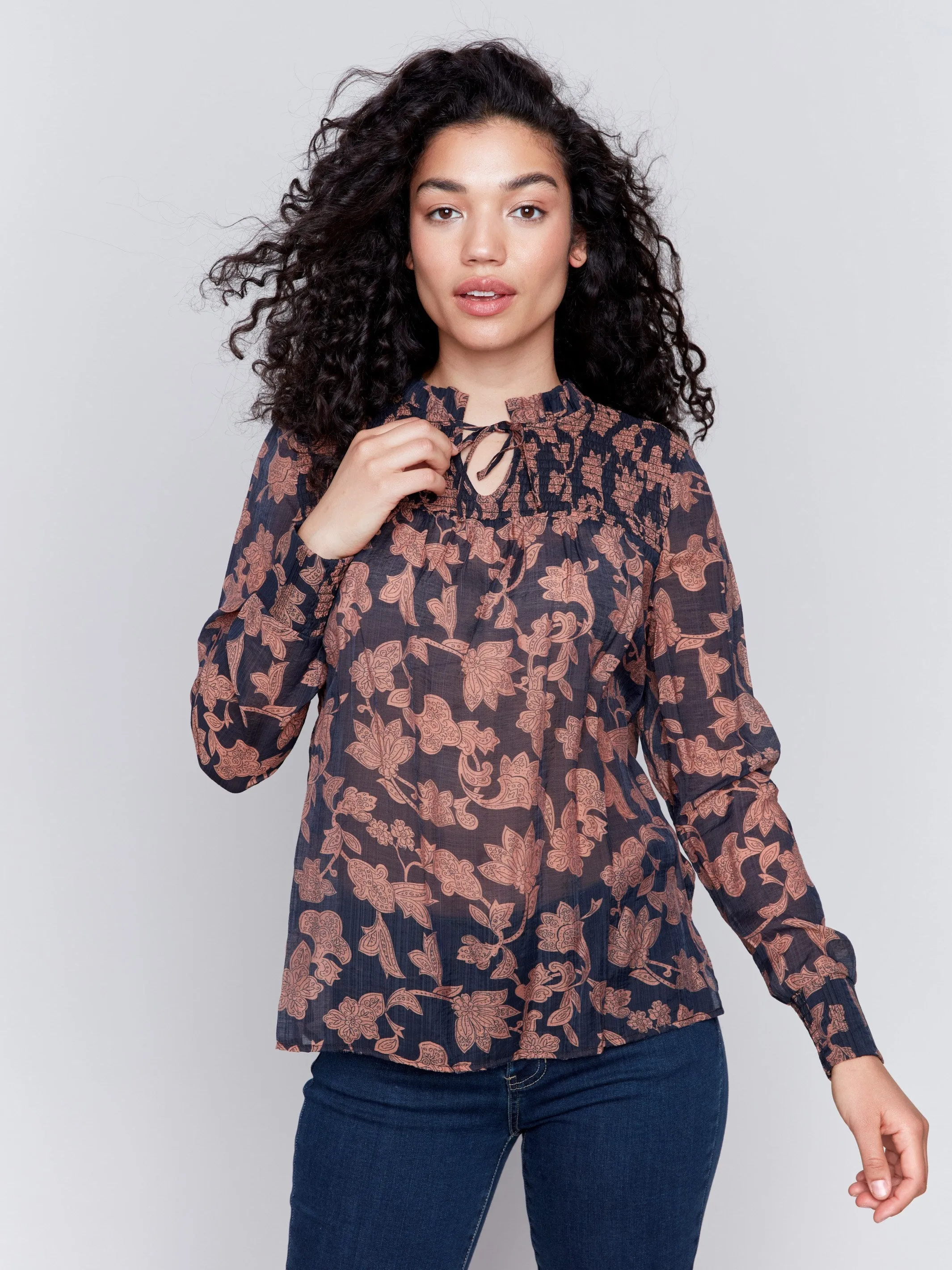 Printed Voile Blouse - Rococo - H-Black