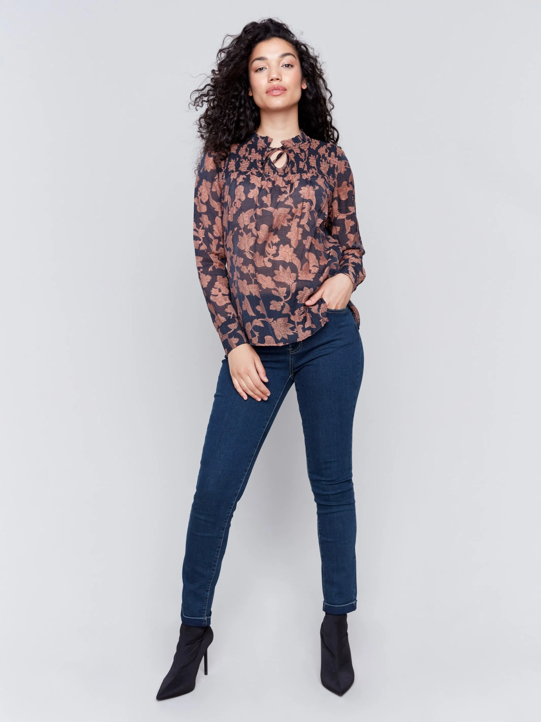 Printed Voile Blouse - Rococo - H-Black