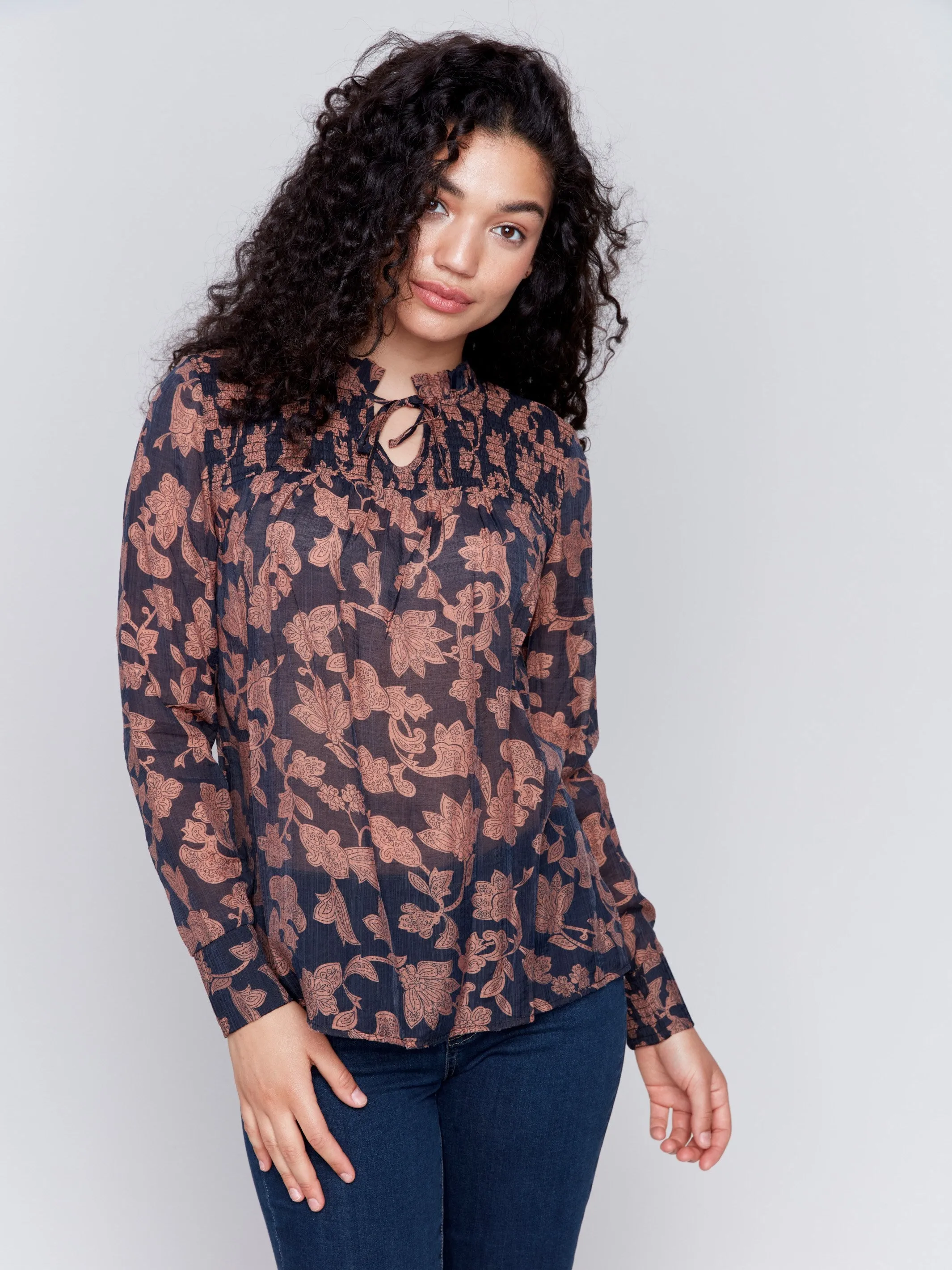 Printed Voile Blouse - Rococo - H-Black