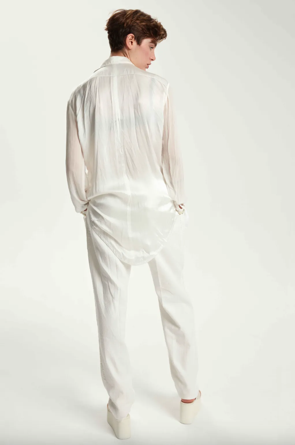 Regular Form Pure Silk Shirt - Original Off White