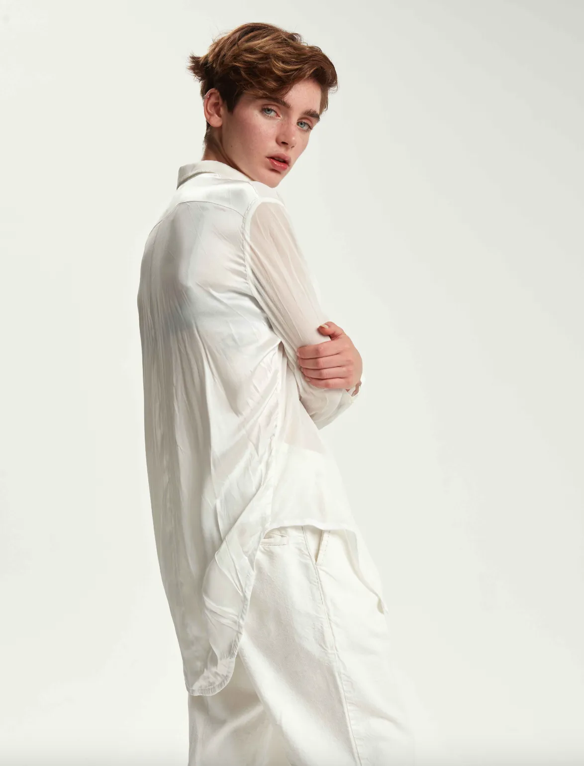 Regular Form Pure Silk Shirt - Original Off White