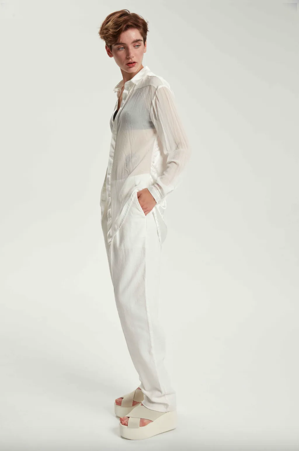 Regular Form Pure Silk Shirt - Original Off White