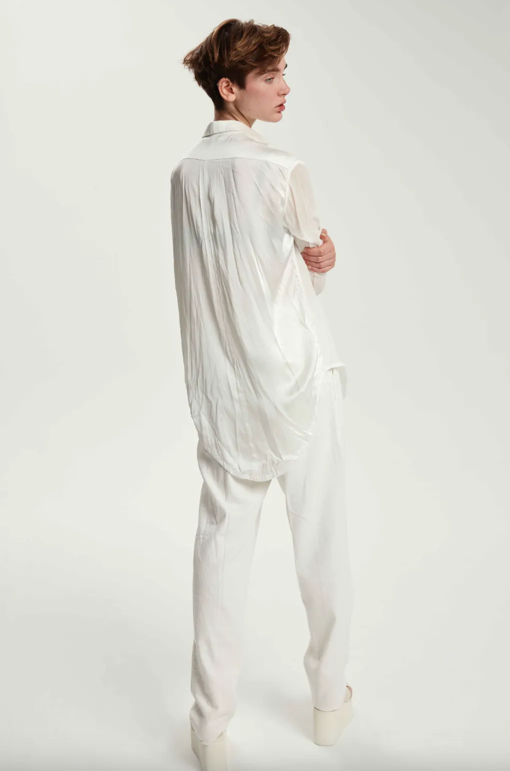 Regular Form Pure Silk Shirt - Original Off White
