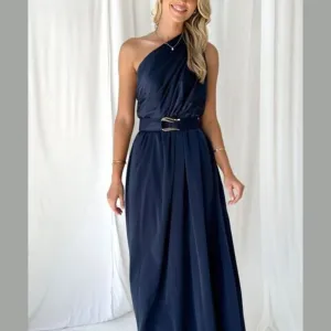 Ruched Single Shoulder Sleeveless Dress