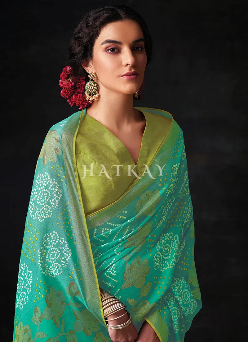 Sea Green Embroidered Festive Saree