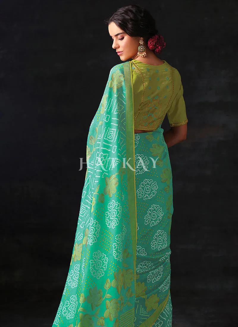 Sea Green Embroidered Festive Saree