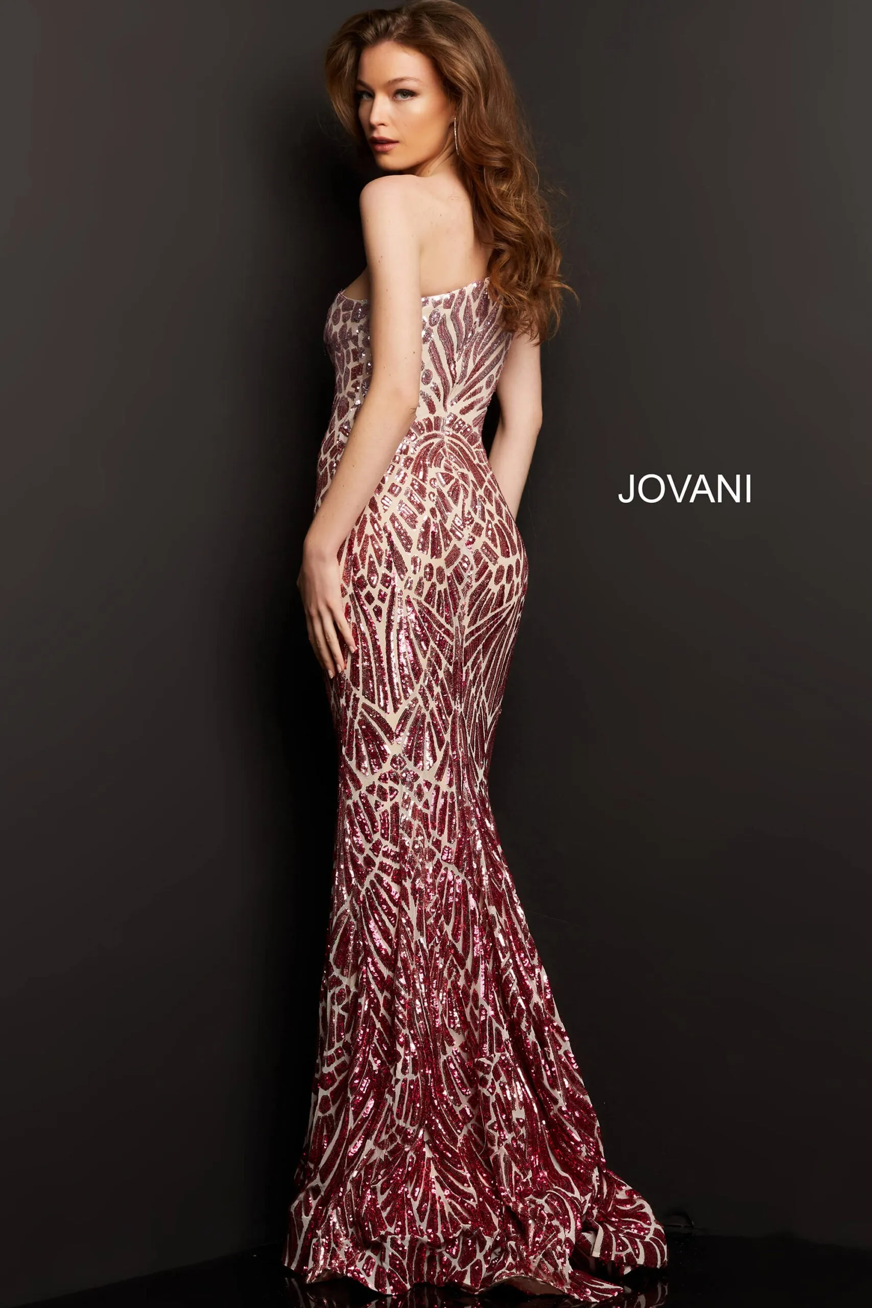 Sequin Fitted One Shoulder Gown by Jovani 06469