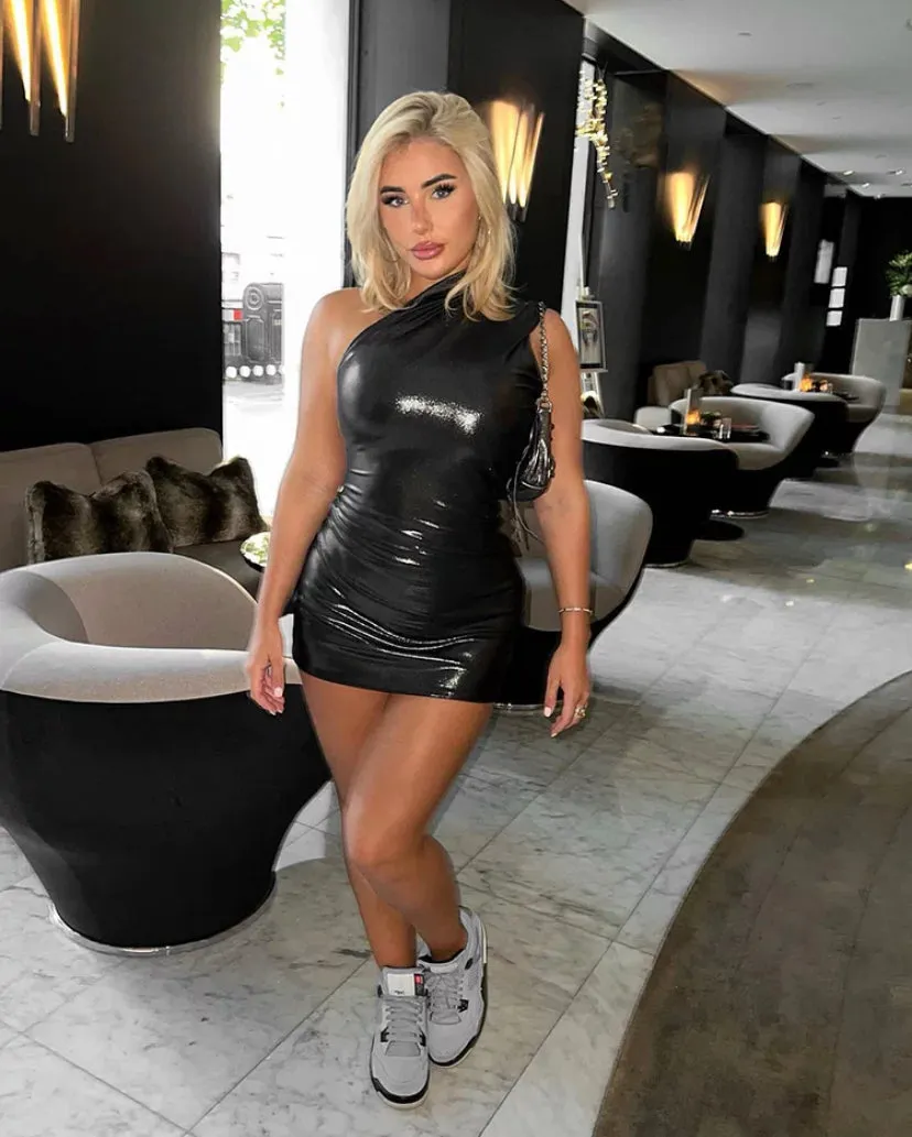 Shiny Elastic One Shoulder Mini Dress