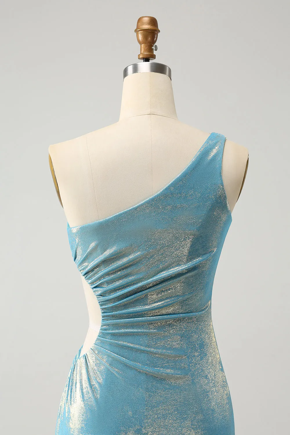 Sparkly Yellow Bodycon One Shoulder Hollow Out Pleated Metallic Homecoming Dress