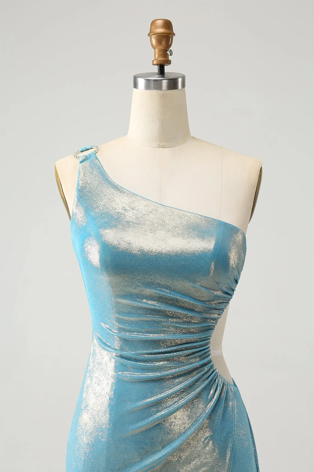 Sparkly Yellow Bodycon One Shoulder Hollow Out Pleated Metallic Homecoming Dress