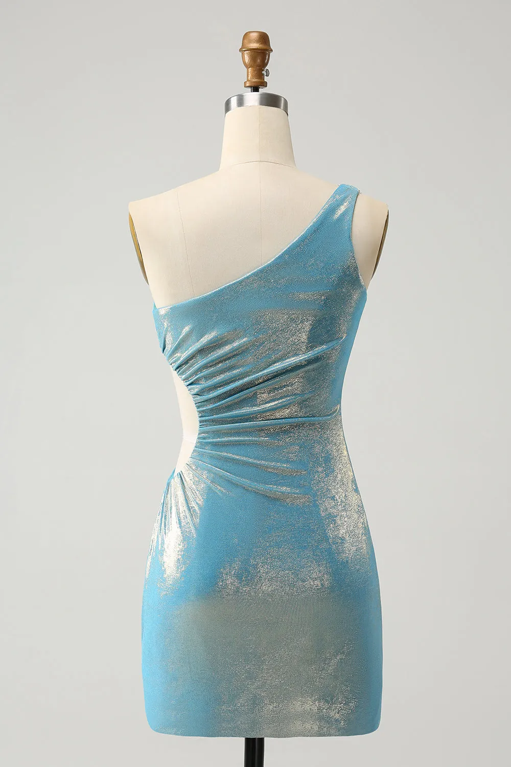 Sparkly Yellow Bodycon One Shoulder Hollow Out Pleated Metallic Homecoming Dress