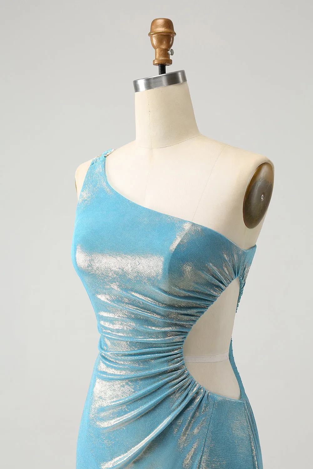 Sparkly Yellow Bodycon One Shoulder Hollow Out Pleated Metallic Homecoming Dress