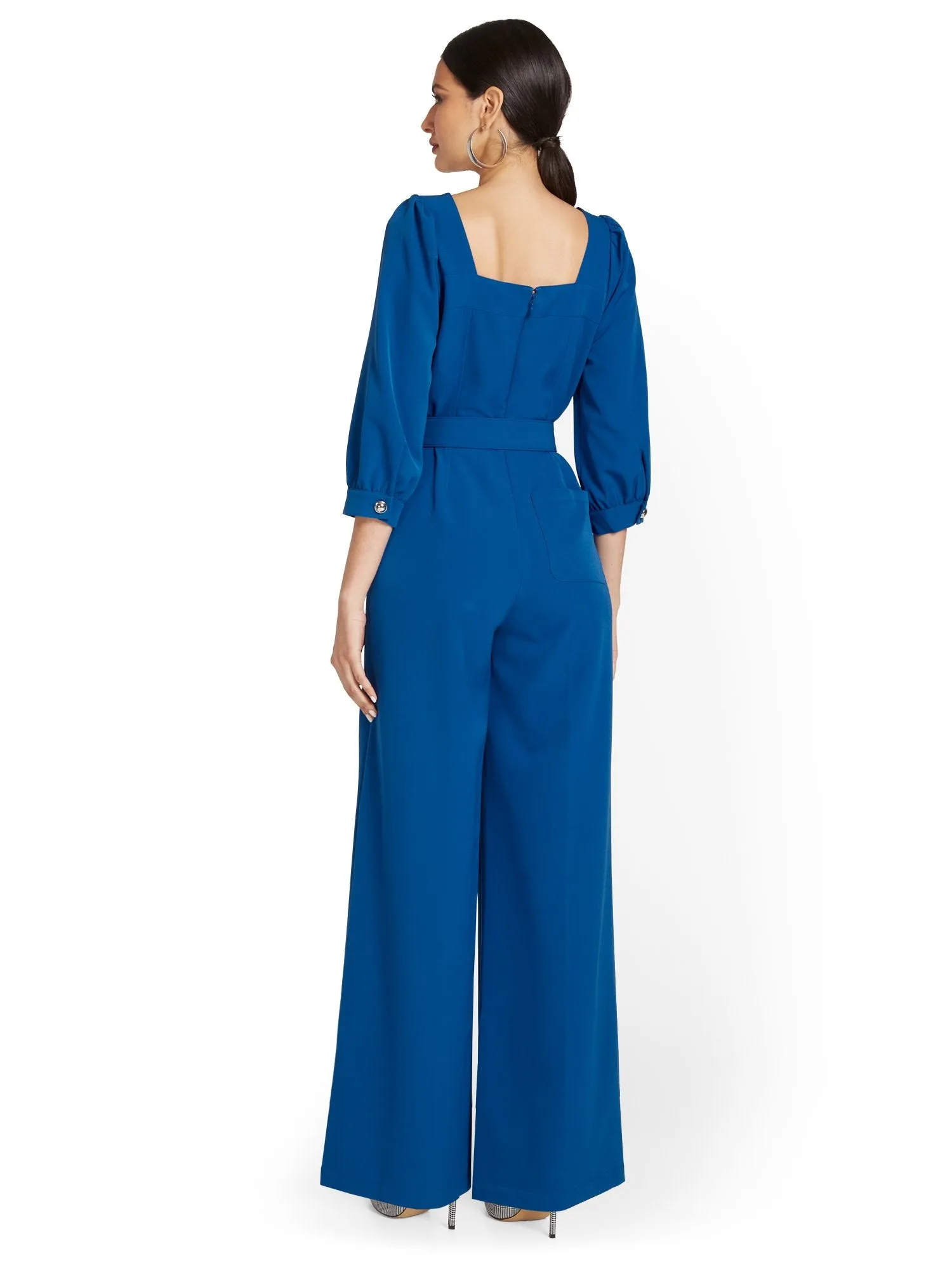 Square-Neck Belted Jumpsuit