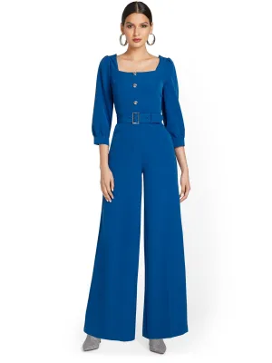 Square-Neck Belted Jumpsuit