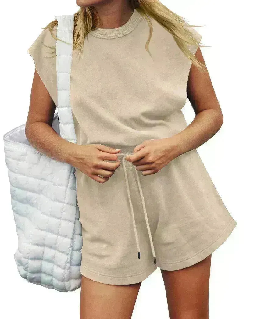 Summer Sleeveless Cotton Backless Short Women Jumpsuit Casual Loose Top And Drawstring Shorts Overall For Womens Clothing