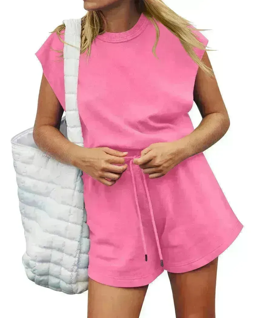 Summer Sleeveless Cotton Backless Short Women Jumpsuit Casual Loose Top And Drawstring Shorts Overall For Womens Clothing