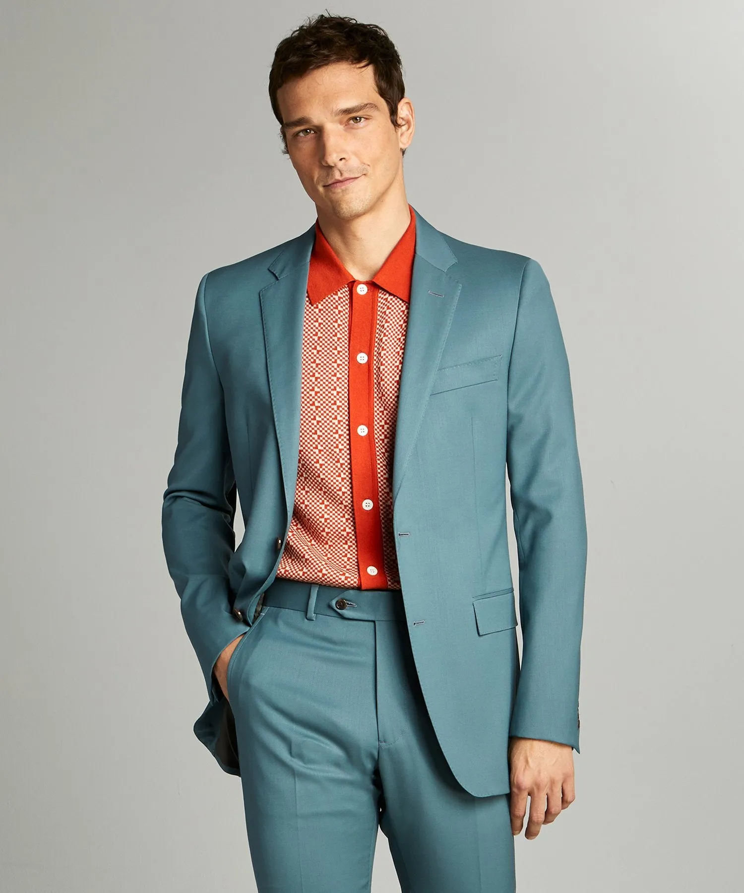 Sutton Wool Gabardine Suit in Aqua