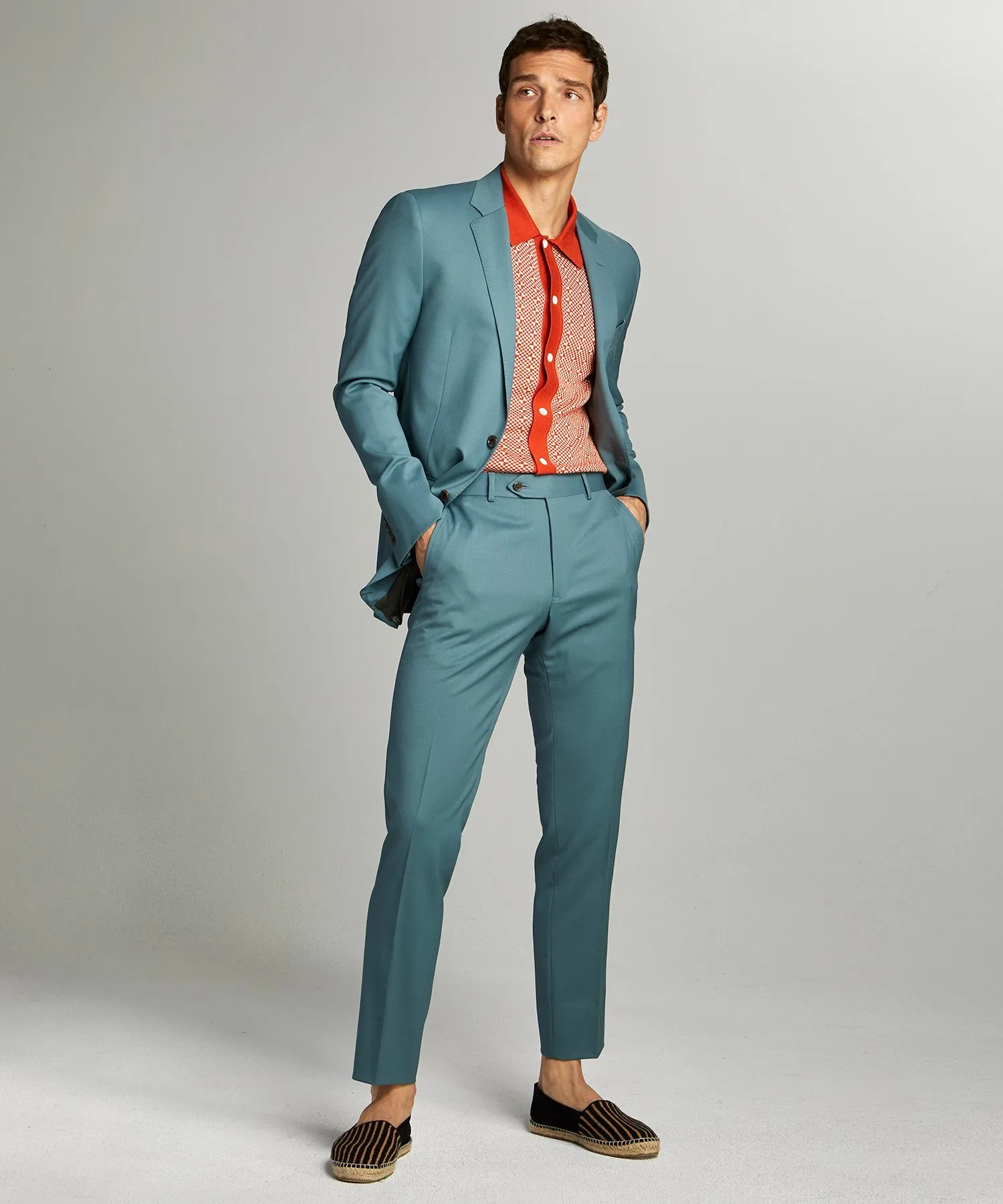 Sutton Wool Gabardine Suit in Aqua