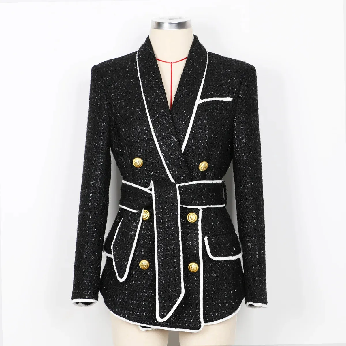 Trend4us Women’s Chic Tweed Double-Breasted Blazer Set