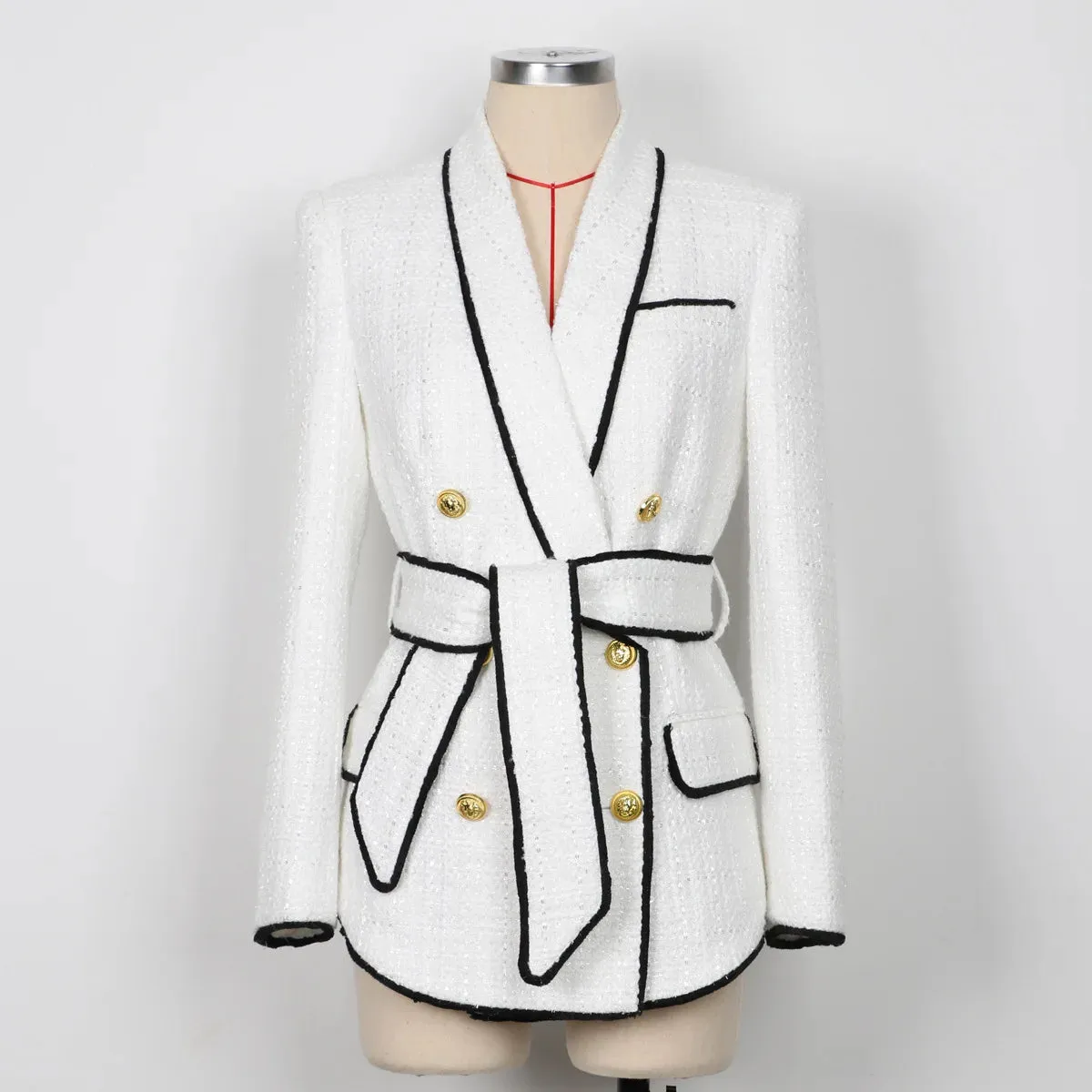 Trend4us Women’s Chic Tweed Double-Breasted Blazer Set