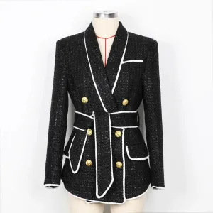 Trend4us Women’s Chic Tweed Double-Breasted Blazer Set