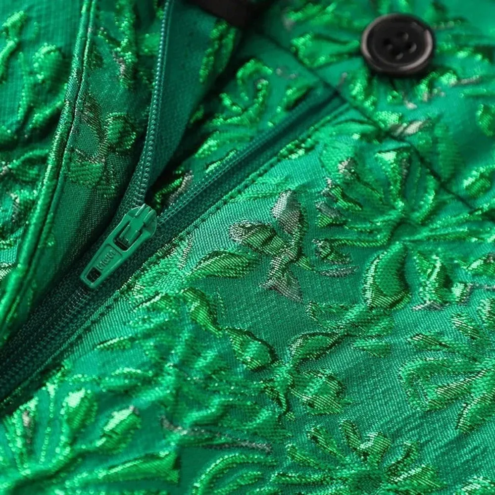 Trend4us Women's Luxury Green Embossed Blazer Pants Set