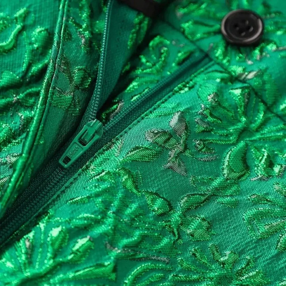 Trend4us Women's Luxury Green Embossed Blazer Pants Set