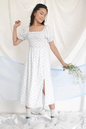 White Cotton Rose Print Dress